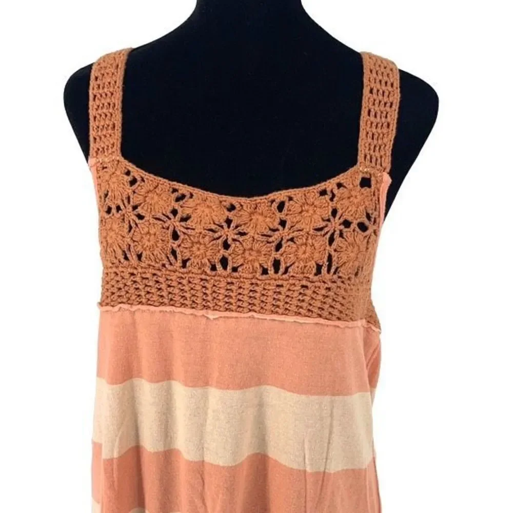Free People‎ Womens Sayulita Crochet Striped Dress Sleeveless Orange Cream XS